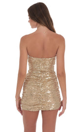Strapless Sequin Cutout Bodycon Dress in Gold
